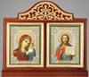 Икона настольная 6х7 двойная, двойное тиснение, золоченая рамка,Иисус Христос Спаситель Казанской Божьей матери, икона Богородицы для протоиерея