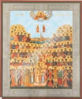 Икона Собор Петербургских святых на деревянном планшете 6х9 двойное тиснение, аннотация, упаковка, ярлык в церковь