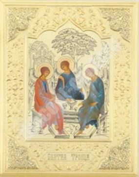 Икона Троица Рублевская в деревянной рамке №1 11х13 двойное тиснение Животворящая