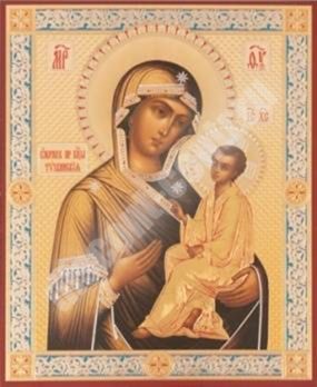 Икона Тихвинская Божья матерь Богородица 2 на деревянном планшете 6х9 двойное тиснение, аннотация, упаковка, ярлык русская православная