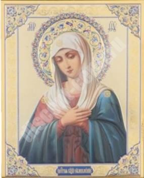 Икона Умиление Божья матерь Богородица 2 на деревянном планшете 6х9 двойное тиснение, аннотация, упаковка, ярлык под старину