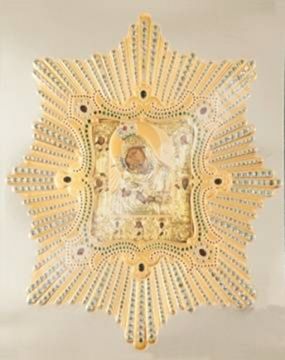 Икона Почаевская Божья матерь Богородица на деревянном планшете 6х9 двойное тиснение, аннотация, упаковка, ярлык