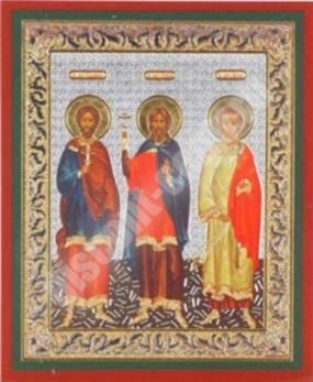 Икона Гурий Самон Авив в деревянной рамке №1 11х13 двойное тиснение в церковь