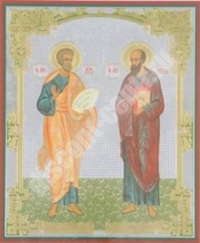 Икона Петр Павел в деревянной рамке 11х13 Набор с Днем Ангела, двойное тиснение православная