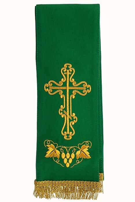 Закладка  для Апостола, зеленая с золотом вышивка "Крест", ткань габардин, размеры: 10 х 115 см
