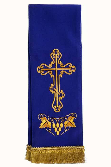 Закладка  для Апостола, фиолетовая с золотом, вышивка "Крест", ткань габардин, размеры: 10 х 115 см